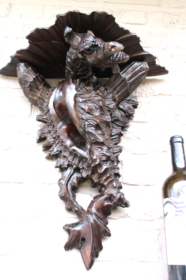 Antique large 19thc French wood carved mythological dragon wall console rare
