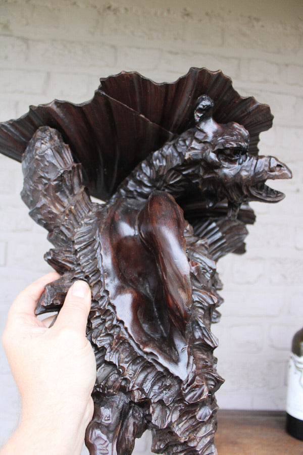 Antique large 19thc French wood carved mythological dragon wall console rare