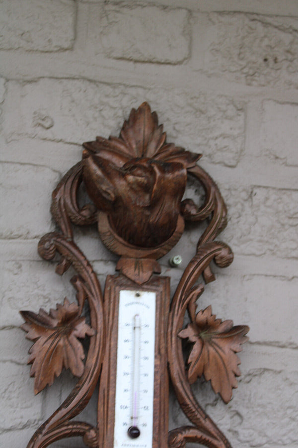 Antique wood carved hunting trophy wall barometer dog