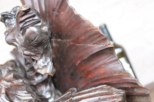 Antique large 19thc French wood carved mythological dragon wall console rare