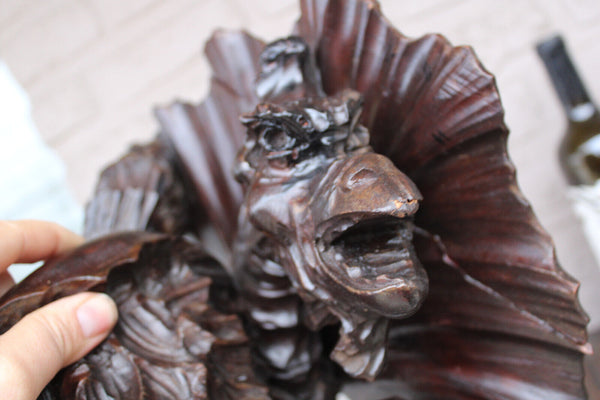 Antique large 19thc French wood carved mythological dragon wall console rare
