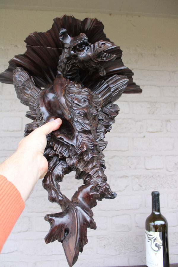 Antique large 19thc French wood carved mythological dragon wall console rare