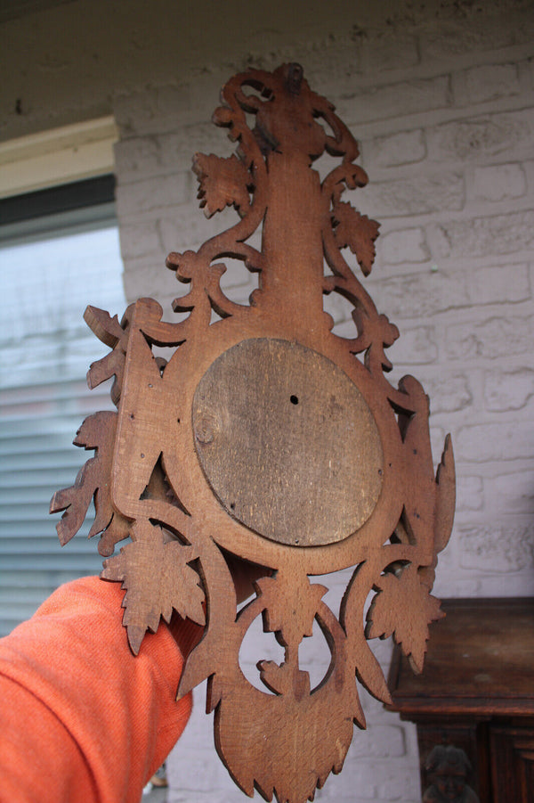 Antique wood carved hunting trophy wall barometer dog
