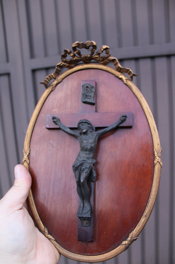 Antique bronze wood wall plaque crucifix louis XVI decor religious