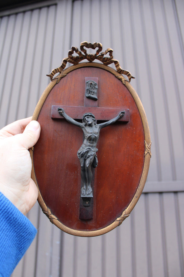 Antique bronze wood wall plaque crucifix louis XVI decor religious