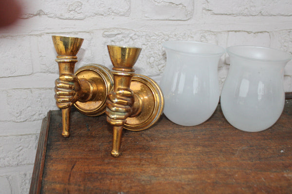 Hollywood regency pair wall lights sconces hand form opaline maison jansen rare