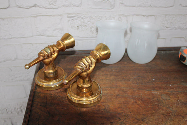 Hollywood regency pair wall lights sconces hand form opaline maison jansen rare