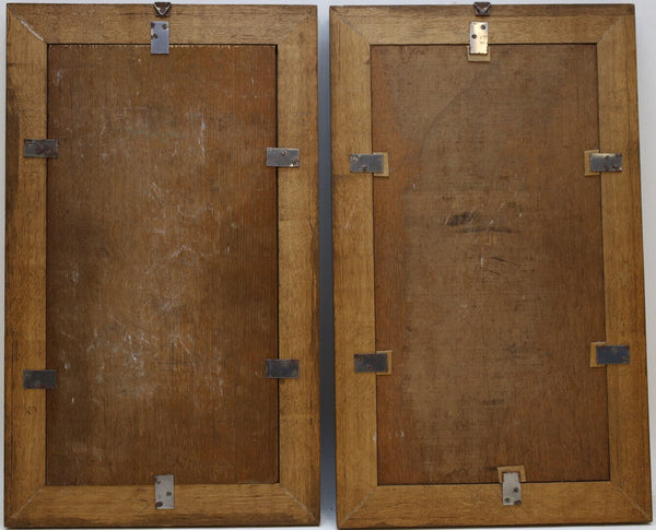 PAIR antique wood carved panels plaques putti cherub horse bird satyr rare