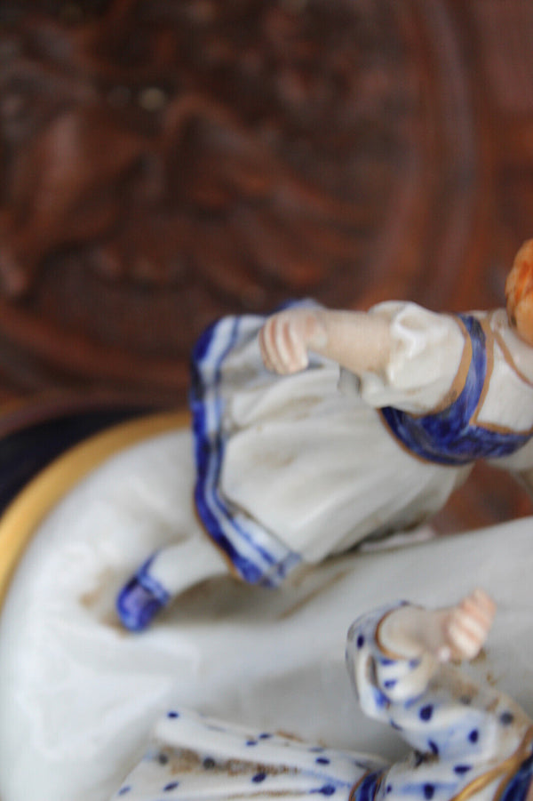 PAIR antique German porcelain candelabras children figural playing decor rare