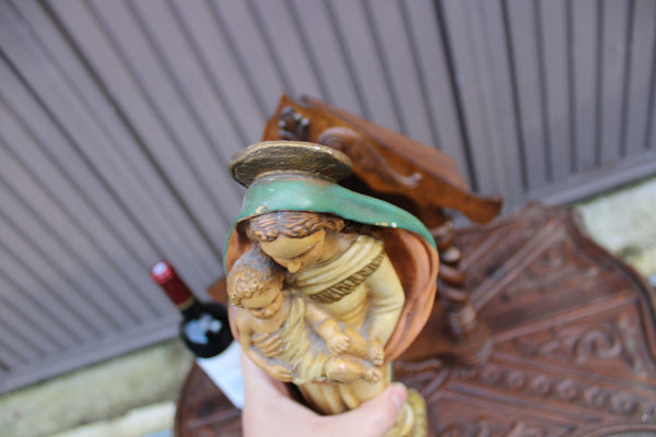 Antique Wood carved chapel ceramic madonna figurine statue signed guelfi