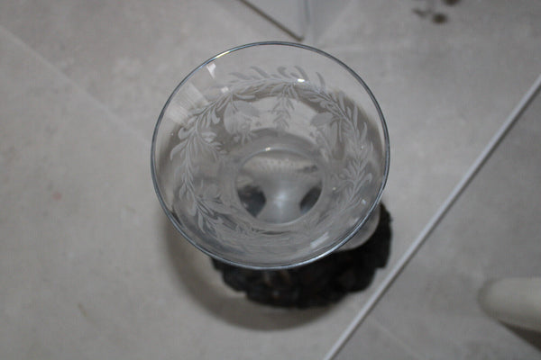 RAre antique black forest wood carved frame pelgrim glass etched vase 19thc