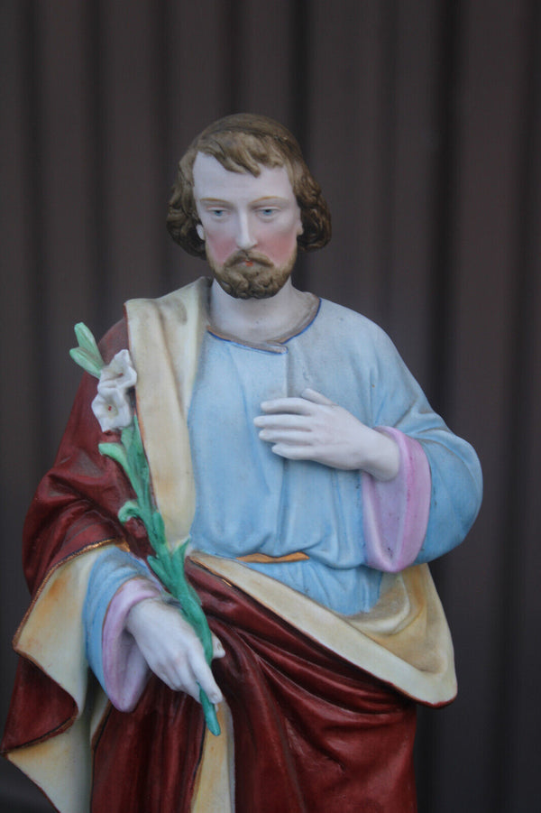 Antique french Large bisque porcelain saint joseph figurine statue