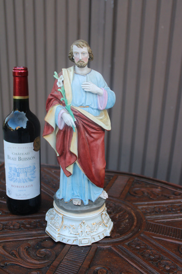 Antique french Large bisque porcelain saint joseph figurine statue