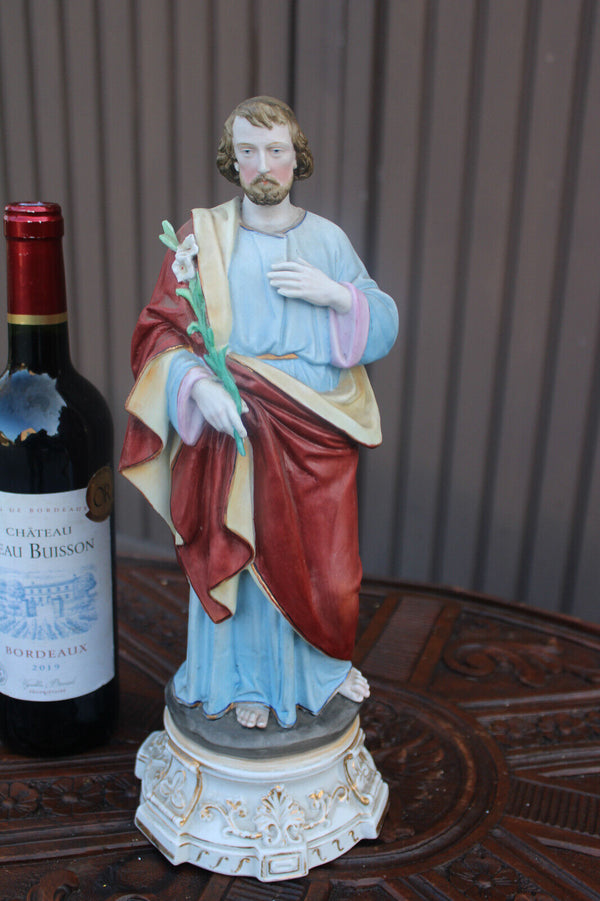 Antique french Large bisque porcelain saint joseph figurine statue