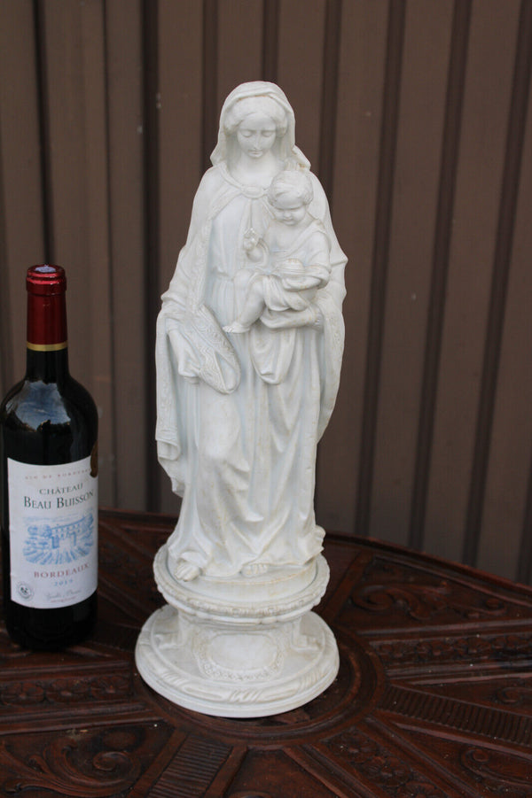 Antique large french bisque porcelain madonna on pedestal rare