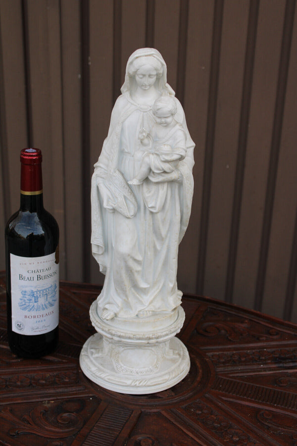 Antique large french bisque porcelain madonna on pedestal rare