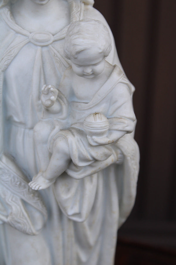 Antique large french bisque porcelain madonna on pedestal rare