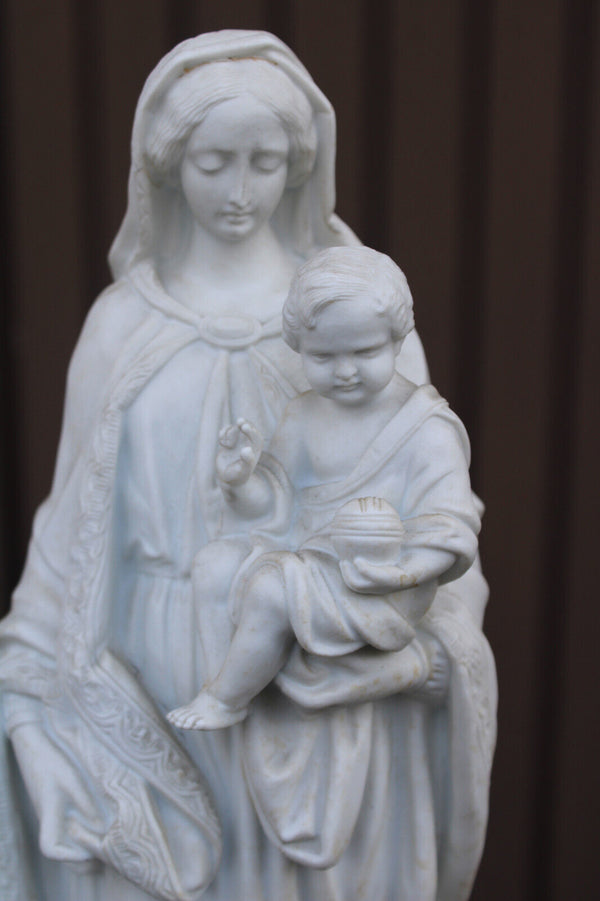 Antique large french bisque porcelain madonna on pedestal rare