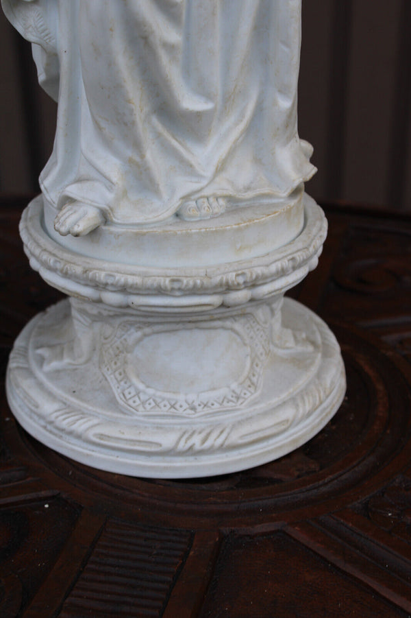Antique large french bisque porcelain madonna on pedestal rare