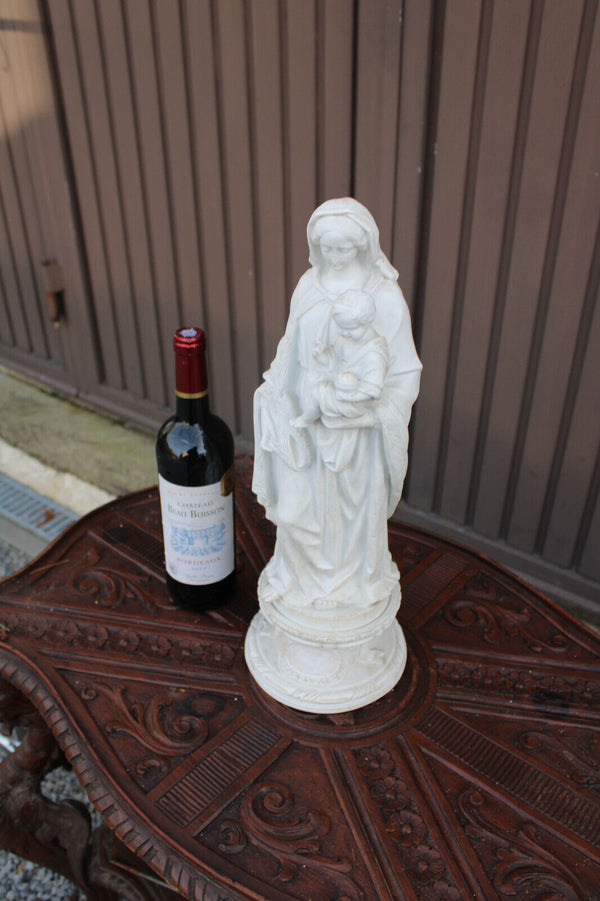 Antique large french bisque porcelain madonna on pedestal rare