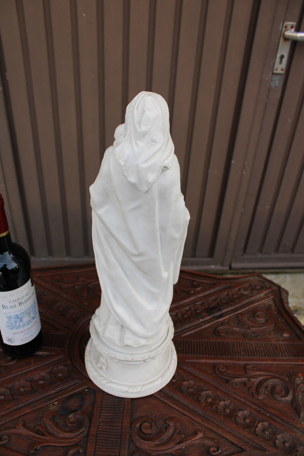 Antique large french bisque porcelain madonna on pedestal rare