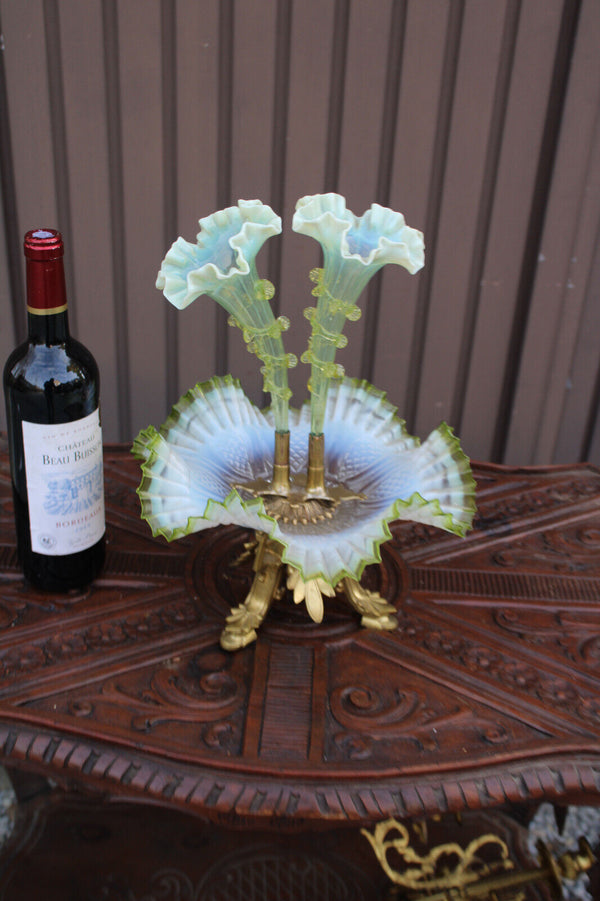 Top antique French murano green glass Centerpiece bowl Vase