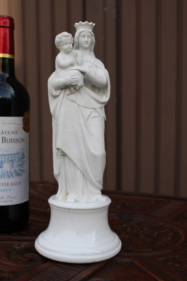 Antique french bisque porcelain madonna mary child statue