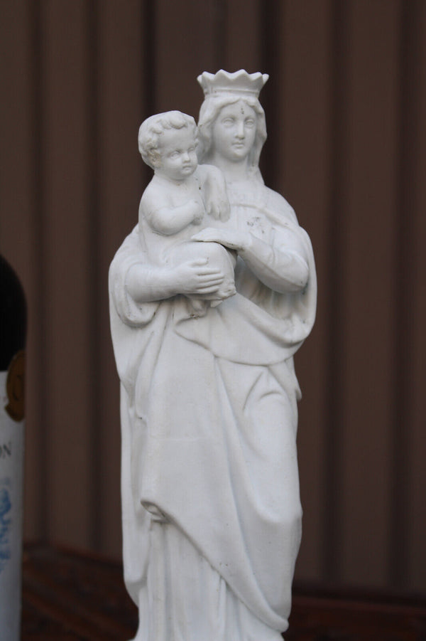 Antique french bisque porcelain madonna mary child statue