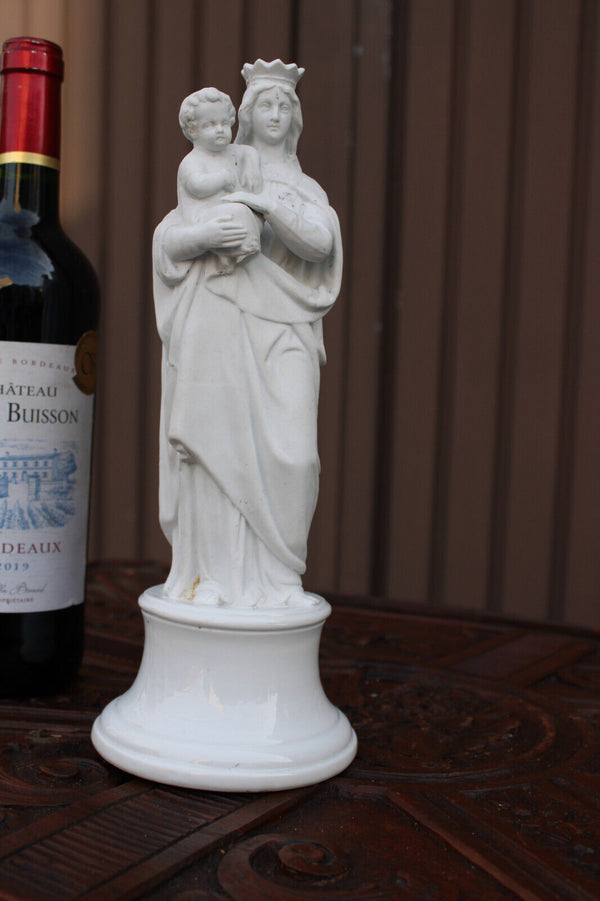 Antique french bisque porcelain madonna mary child statue