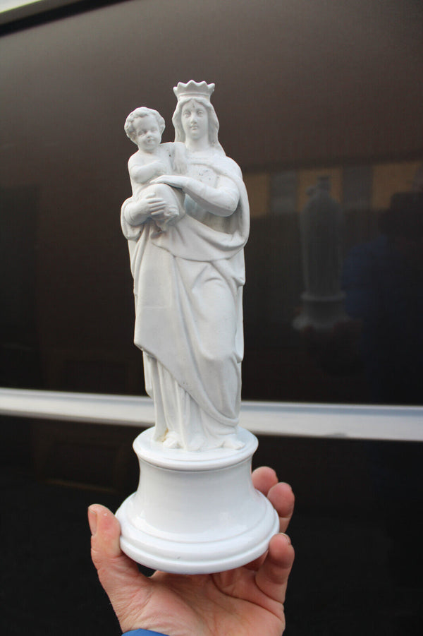 Antique french bisque porcelain madonna mary child statue