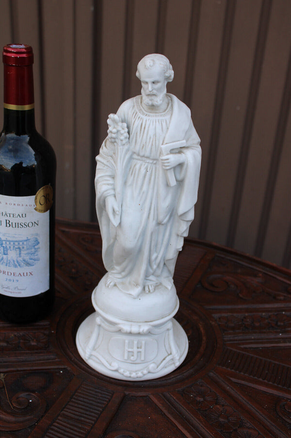 Antique french letu mauger signed bisque porcelain saint joseph figurine statue