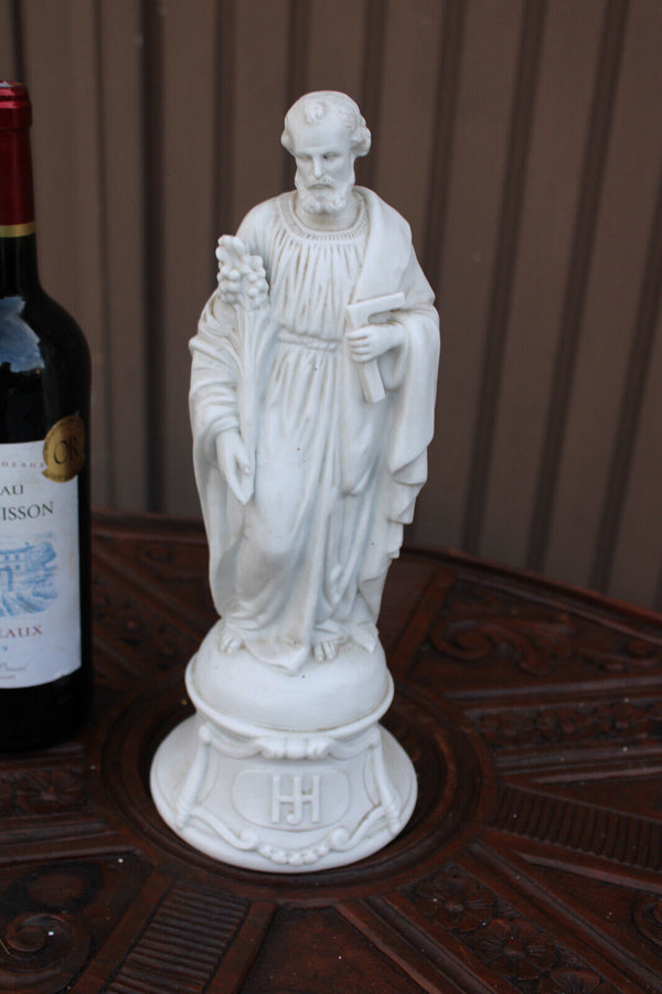 Antique french letu mauger signed bisque porcelain saint joseph figurine statue