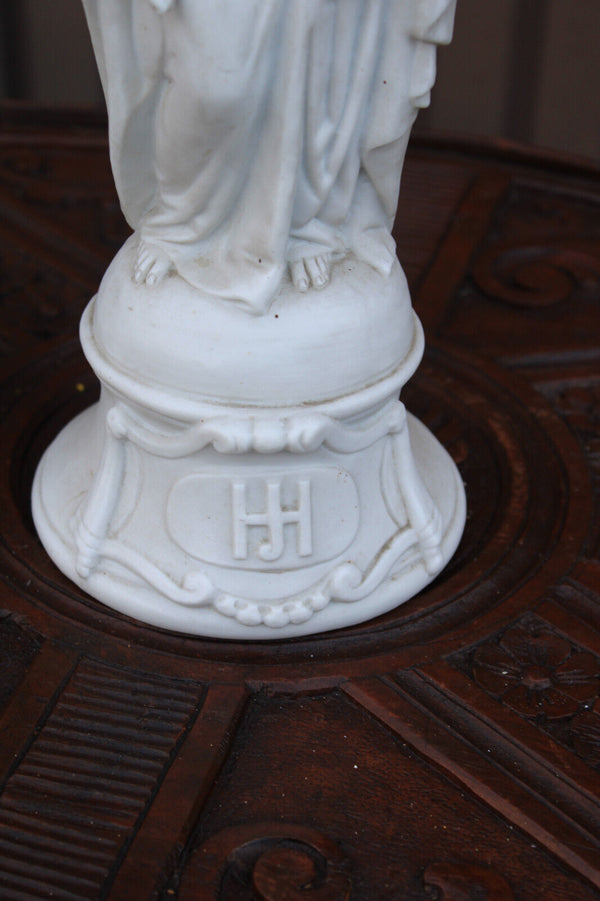 Antique french letu mauger signed bisque porcelain saint joseph figurine statue