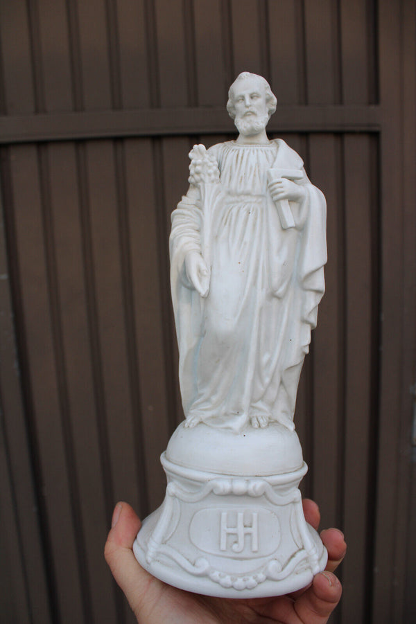 Antique french letu mauger signed bisque porcelain saint joseph figurine statue