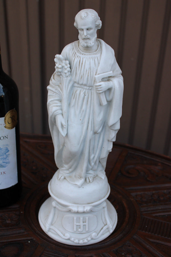 Antique french letu mauger signed bisque porcelain saint joseph figurine statue