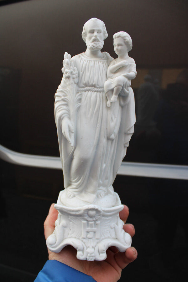 Antique french bisque porcelain saint joseph statue figurine letu mauger signed