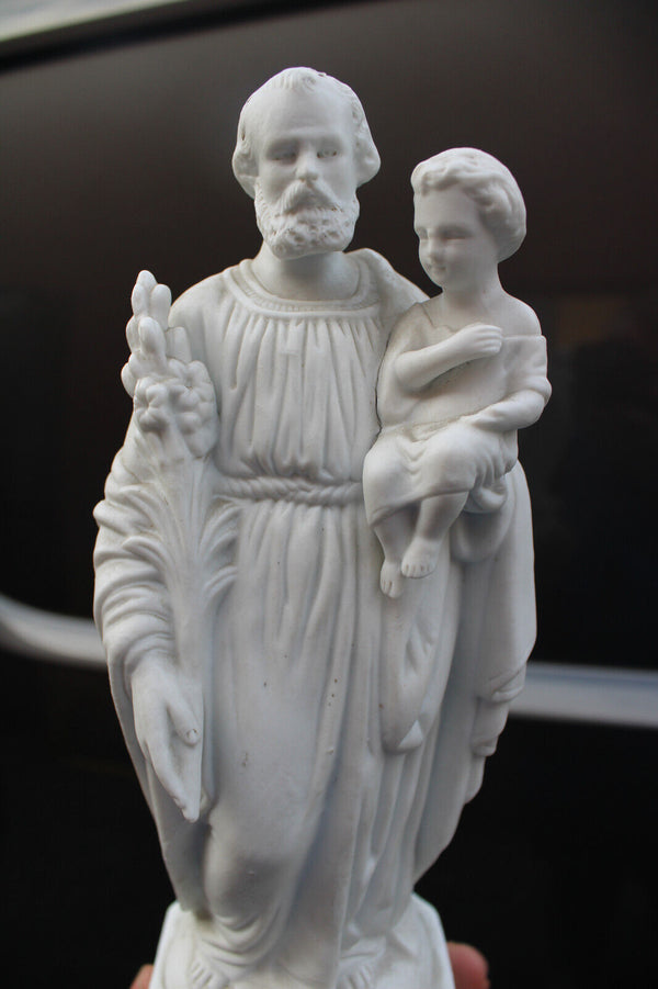 Antique french bisque porcelain saint joseph statue figurine letu mauger signed