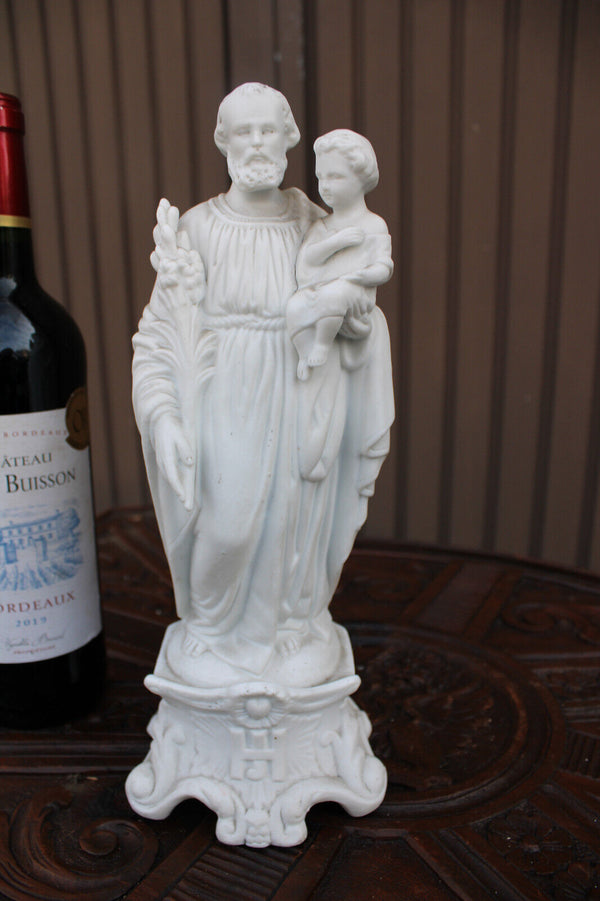 Antique french bisque porcelain saint joseph statue figurine letu mauger signed