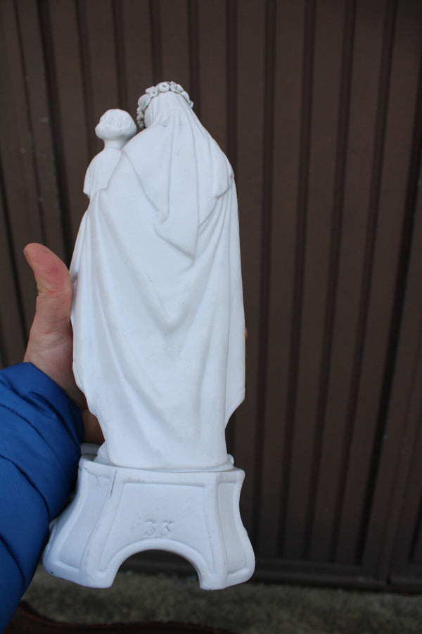 Antique french letu mauger signed bisque porcelain madonna mary child statue