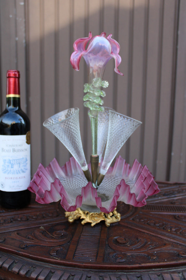 Antique French Murano glass vase centerpiece multi color rare