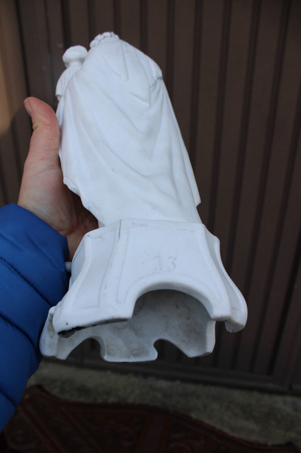 Antique french letu mauger signed bisque porcelain madonna mary child statue