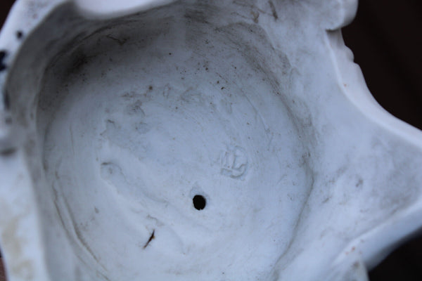 Antique french letu mauger signed bisque porcelain madonna mary child statue