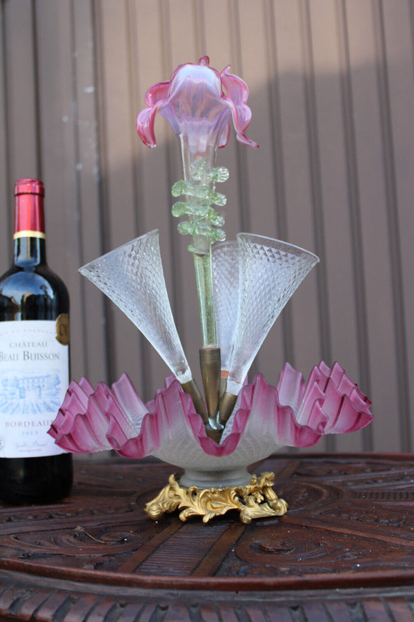 Antique French Murano glass vase centerpiece multi color rare