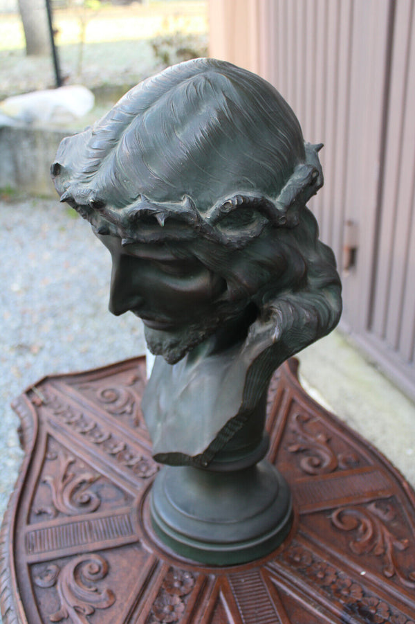 Antique XL terracotta AURILI Christ jesus bust statue bronze patina signed