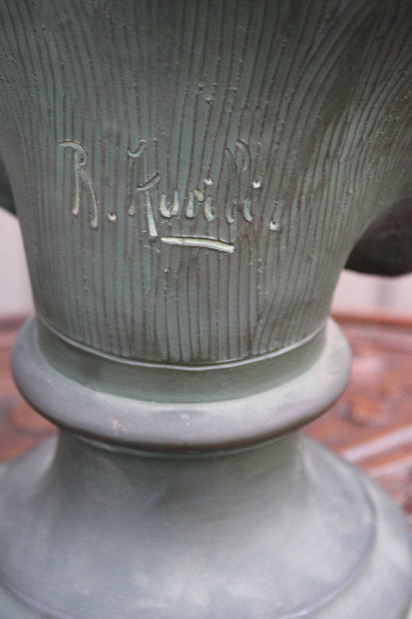 Antique XL terracotta AURILI Christ jesus bust statue bronze patina signed