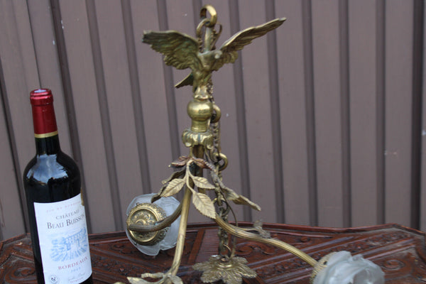 Antique French brass Eagle 3 arm chandelier lamp