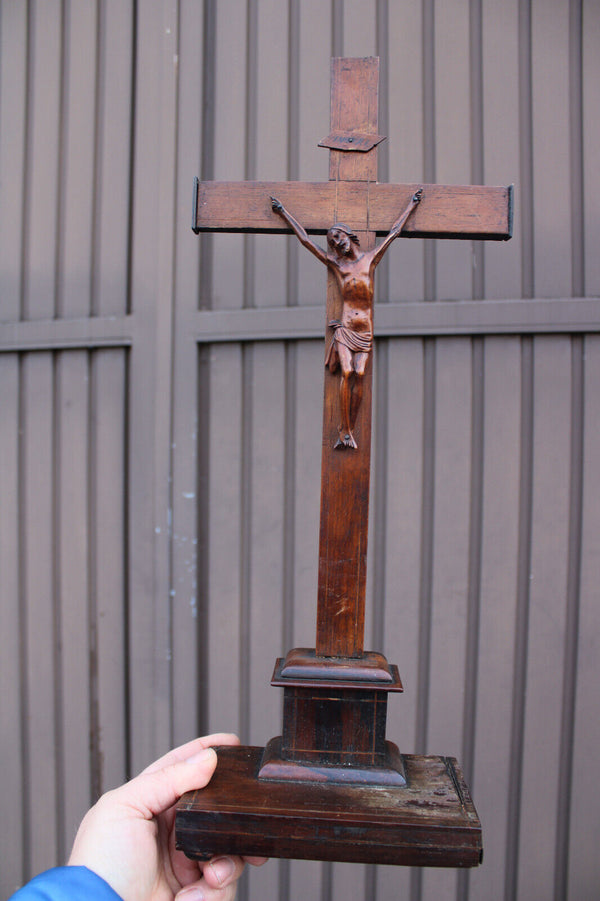 Antique 1800s Wood carved crucifix christ corpus religious