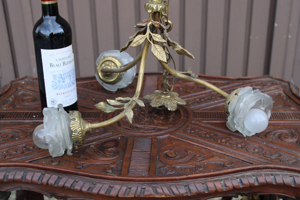 Antique French brass Eagle 3 arm chandelier lamp