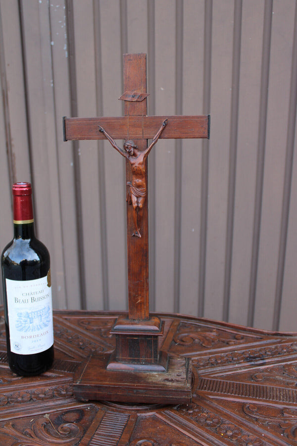 Antique 1800s Wood carved crucifix christ corpus religious