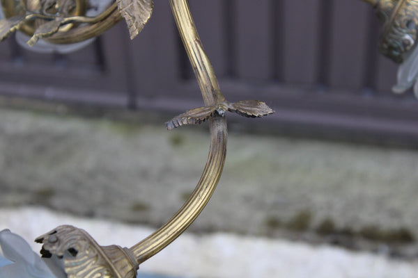 Antique French brass Eagle 3 arm chandelier lamp